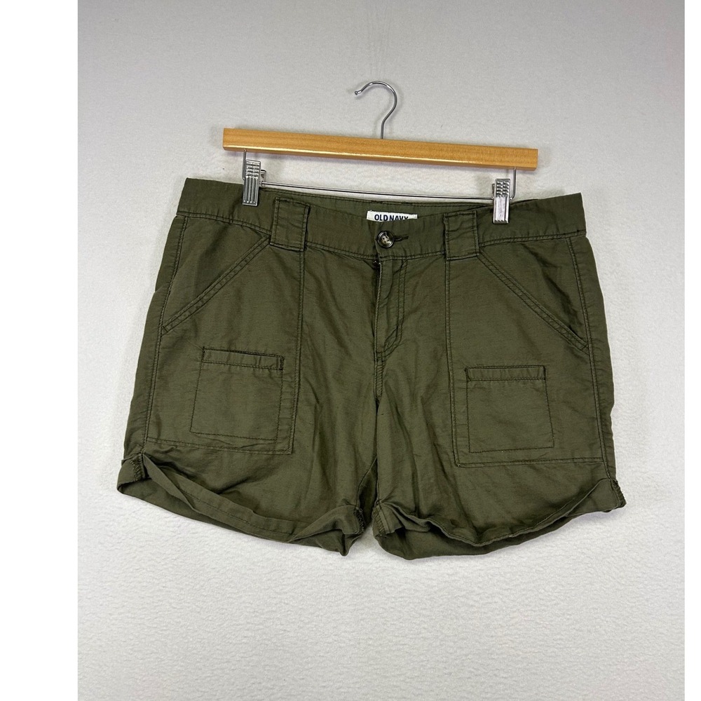 Utility Gorpcore Old Navy Women 12 Olive Green Linen Blend Cargo Shorts 5710